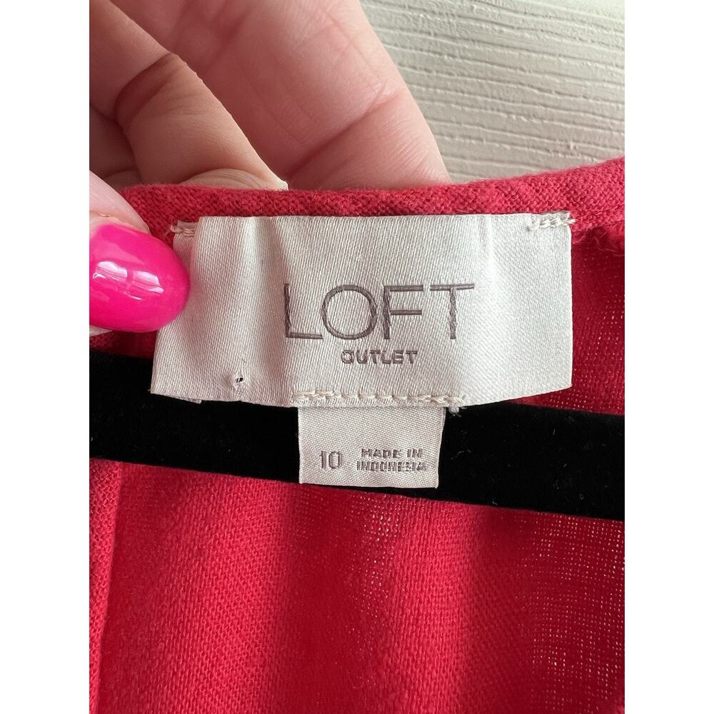 ANN TAYLOR LOFT 2024 Cherry Red Linen Blend Belted Flutter Sleeve Midi Dress 10 - Picture 9 of 14